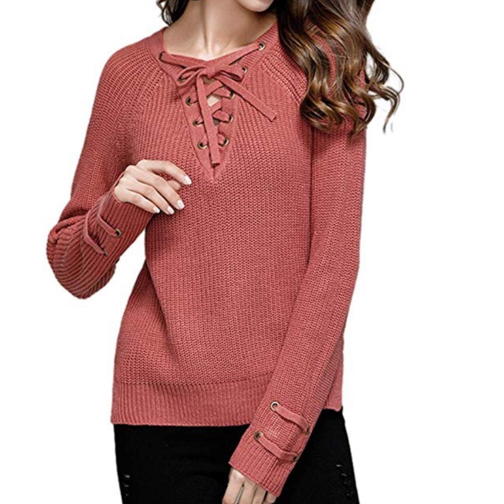 Beautiful women lace up crisscross sweater - Picture 2 of 8